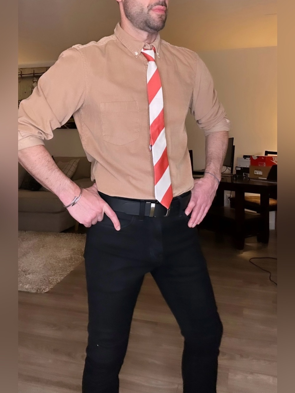 Vineyard Vines | Red-ish Orange & White Stripped Skinny  Necktie